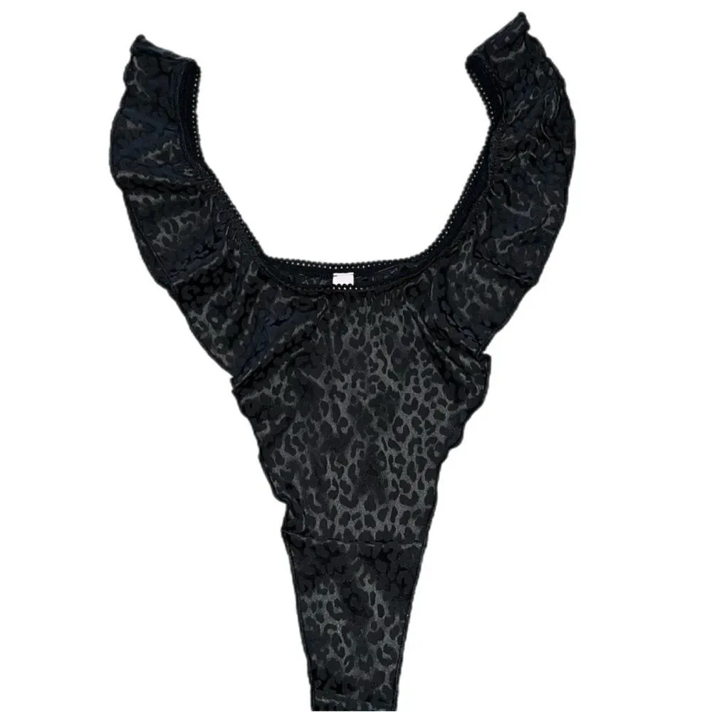 Victoria’s Secret Sexy Soft Satin French Cut Ruffle High leg thong panty black L